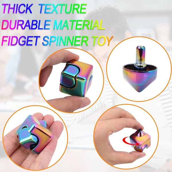 Fidget Cube Spinner 4-i-1 Metallisk Anti-Angst Fokuslegetøj EDC Finger Spinner til ADHD Stresslindring & Skrivebordsfidgeting Regnbue