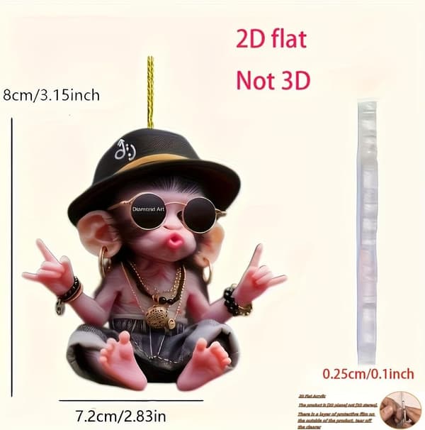 2D Flat Akryl Ape Bilpynt - Multifunksjonell Nøkkelring Julepynt Gave til Par Hjem- og Ryggsekkdekor