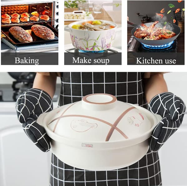 Ugnsvantar och grytlappar, set om 4 delar, värmebeständiga ugnsvantar, handskar, grytlappar för kök, matlagning, bakning, grillning, mjukt bomullsfoder