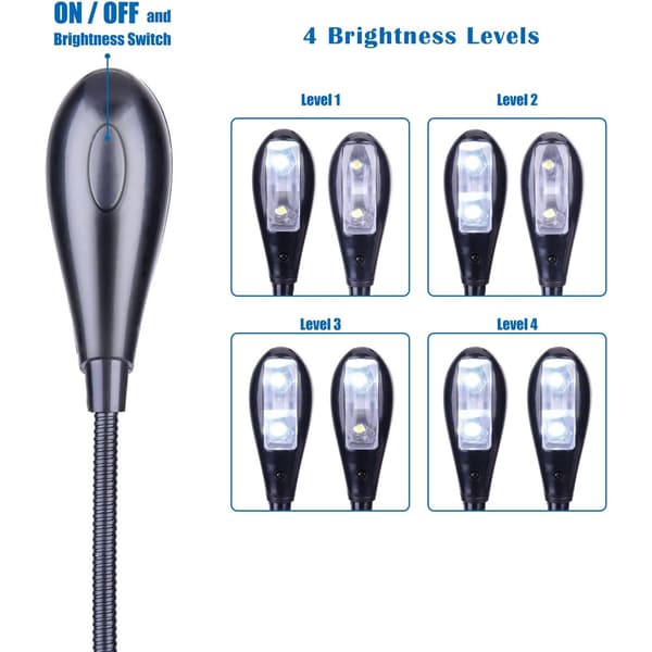 Nodelys 2-pak Clip-on LED Boglys USB og AAA Batteridrevet Sengelæselampe 4 Lysstyrkeniveauer (Begge Arme)
