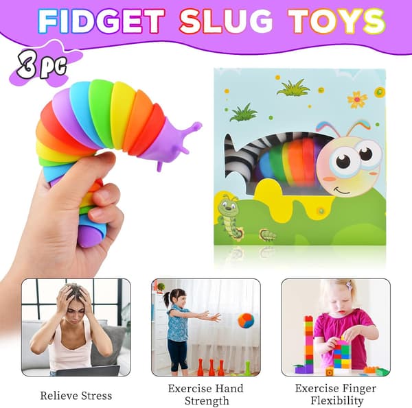 3 stk. sensorisk fidget-legetøj autisme rejselegetøj til børn snegl fidget-legetøj til fly- og bilture påskekurvfyld til børn og voksne