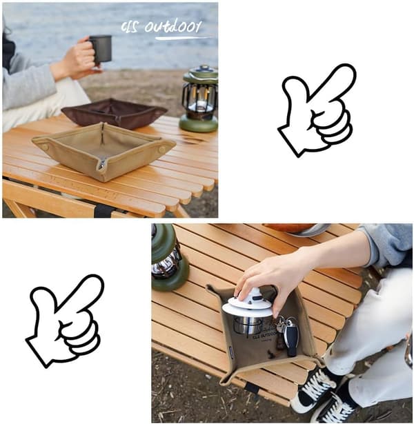 Utomhus vikbar förvaringsbricka för hemmakontor, smycken, snabbvikbar förvaringsbricka, utomhus campingdukbrickor, 1 stycke, khaki