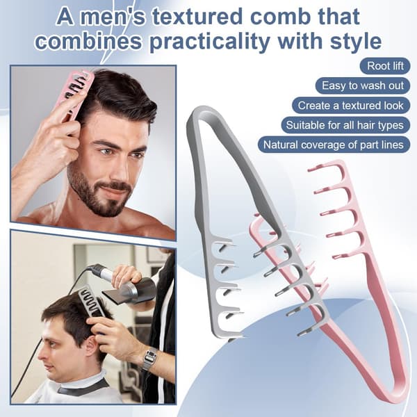 Texturizing Comb 2026 Herr Textur Styling Comb Herr Volymgivande Texturverktyg Maximalt Rotlyftsverktyg ABS Plast Halkfri Texturerad (Grå 2 st)