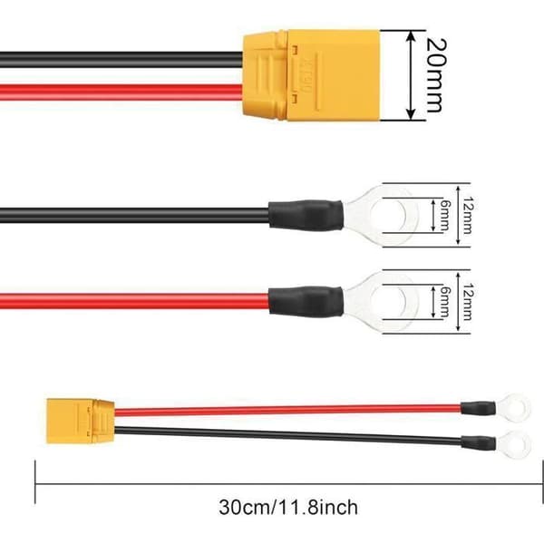 Kabel XT90 til O-ringsterminal - 14AWG Silikoneledning Stik XT90 han - RC fly FPV droner Lipo batterier - 0 3M