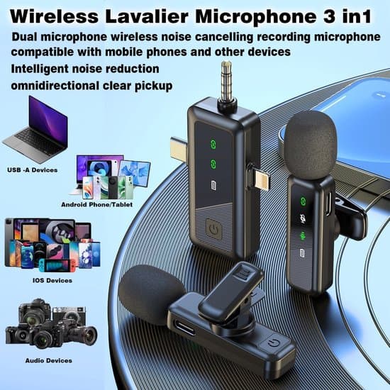 Trådløs Lavalier Mikrofon - 3-i-1 Mikrofon - Mini Lavalier Mikrofon med Mute/Rumklang/Støjreduktionsfunktion - Velegnet til iOS Android Telefoner