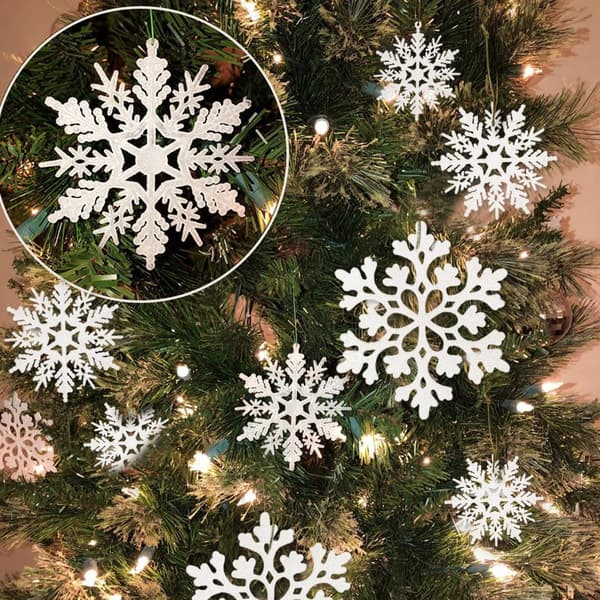 36 stk. snøfnugg - juletrepynt snøfnuggpynt til tre plastglitter hvite snøfnuggpynt jul innendørs vinter