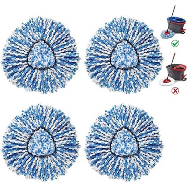 4x Moppehoveder – Velegnet til Vileda O-Cedar RinseClean 2-Tank System – Mikrofiber Moppe Refill – Maskinvaskbar – Blå/Hvid