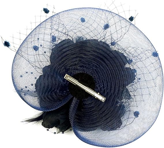 Dame Fascinator Pillbox Hat Kvinder Blomst Bowler Hat Fjer Bryllup Cocktail Hat Hårklemme Party Hat Hårtilbehør med Hår (Dyb Blå) Deep Blue