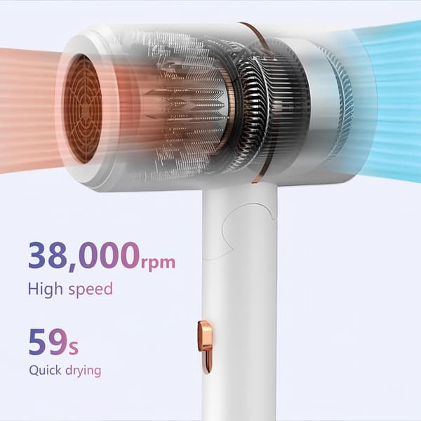 Sammenfoldelig Ionisk Hårtørrer med Diffuser 700W Hurtigtørrende Føntørrer 38000 RPM Letvægts Pink Blå til Hjem & Rejse (Hvid)