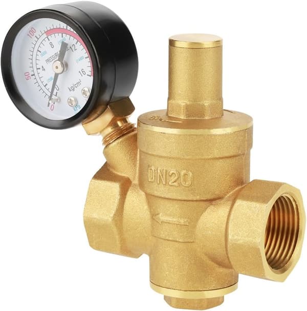 Trykkreduserer DN20 messing justerbar vanntrykkregulator med vannmåler.