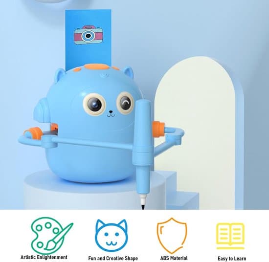 Pedagogisk ritrobot för barn 100 ritkort & 2 pennor 1800mAh uppladdningsbart batteri Säker ABS Ingen app krävs Ålder 5+ Blå blue