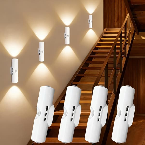Rörelsesensor Nattlampa med Magnetfäste LED Vägglampa USB Uppladdningsbar för Trappor Sovrum & Hall Säkerhet