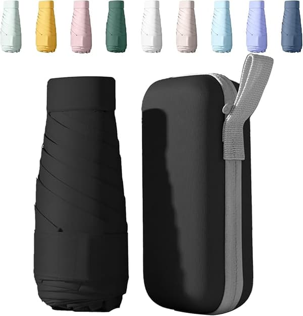 Mini UV-Paraply - Kompakt & Lättviktig (14cm) - UPF50+ - Vindtät - Hopfällbart Paraply - Med Förvaringsfodral - Perfekt Present - Paraplyer för Camping & Utomhus