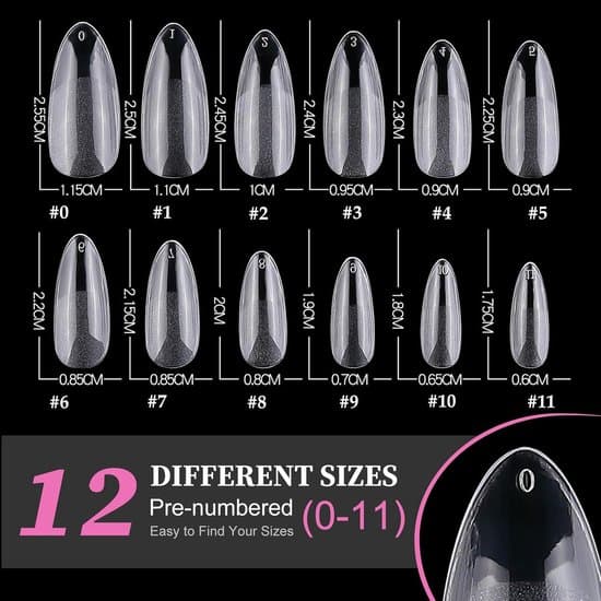 600 Mandelformede Negletips – Bløde Gel Tips til Negleforlængelser – 12 Størrelser Akryl Tips til Salon- og Hjemmebrug – DIY Manicure Sæt