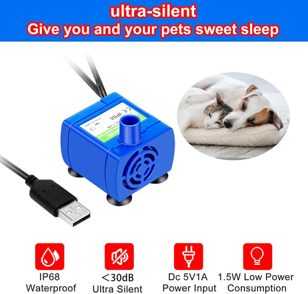 Kattvattenfontänpump Husdjursvattenfontänpump Kompatibel motor DR-DC160 för kattdricksfontän Kattvattendispenser Ersättning (Pump)