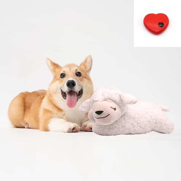 Hundehjerteleker for valper, kosedyr med hjerterytme for hunder (hvit) sheep