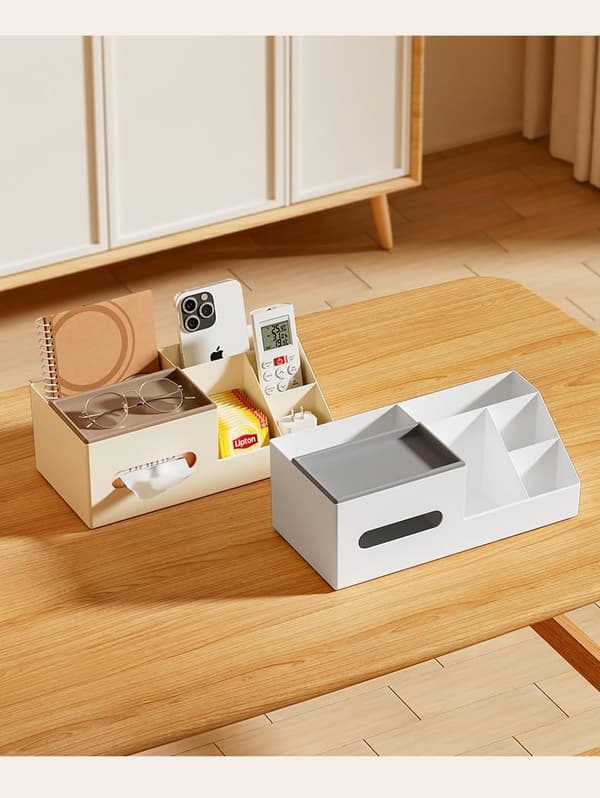 Multifunksjonell tørkepapirboks med oppbevaringsorganisator med etasjedelt design hvit white