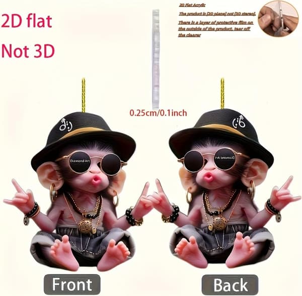 2D Flat Akryl Ape Bilpynt - Multifunksjonell Nøkkelring Julepynt Gave til Par Hjem- og Ryggsekkdekor