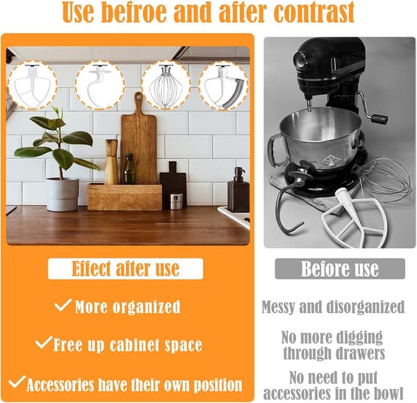 4-pakning stativmikserfesteholdere Matmikser tilbehørskroker kompatible med Kitchenaid alle stativmikserfester for oppbevaring av Flex Edge Beater