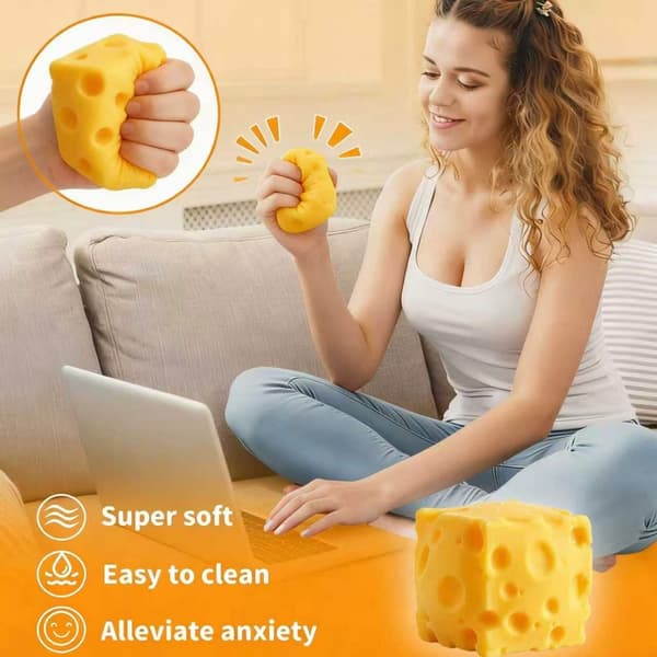 Blød gul ost Squishy - 5 cm langsomt stigende stresslegetøj sensorisk klemmebold og dekompressionslegetøj til børn og voksne