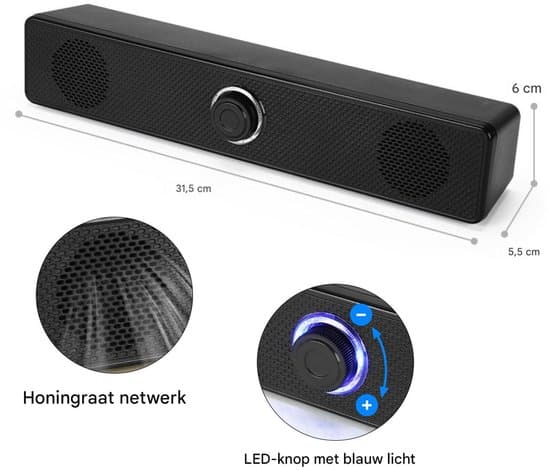 Højttaler - USB Soundbar - Kablet Controller - Til Computer - Stereolyd - Til Arbejde & Gaming - Ingen Bluetooth - Sort - Lang Format - 1 Styk
