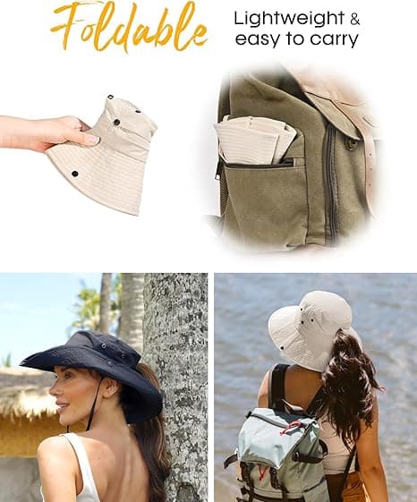 Solhatte til kvinder Hestehale UV-beskyttelse Strand Sommerhat Bred Skygge Pakbar Cowboyhat