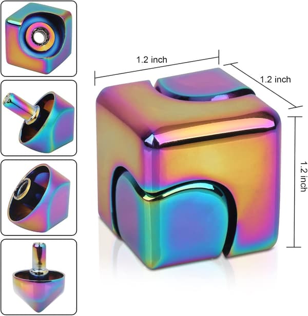 Fidget Cube Spinner 4-i-1 Metallisk Anti-Angst Fokuslegetøj EDC Finger Spinner til ADHD Stresslindring & Skrivebordsfidgeting Regnbue