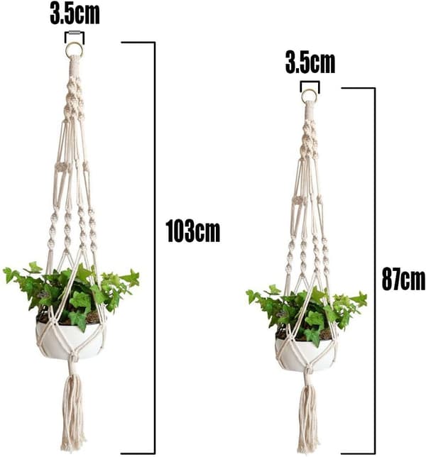 2-pack makramé-växthängare 40-tums bomullsrep hängande blomkrukor 4-benta inomhus utomhus blomkrukhållare vit heminredning
