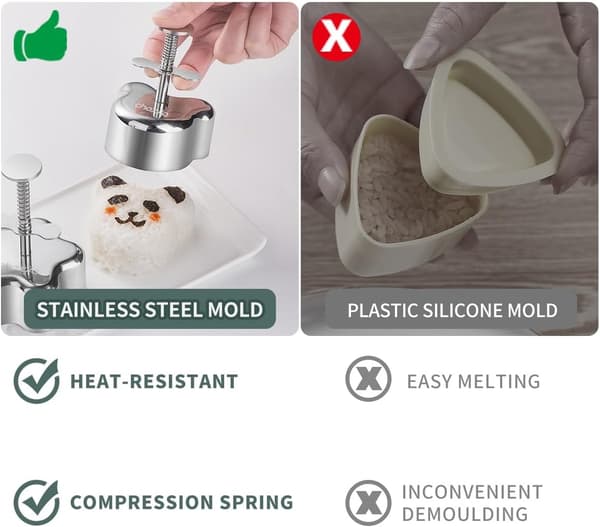 4-delt Onigiri-formsett i rustfritt stål - Panda Hjerte Kylling Stjerne Former - Risballmaskin for barnas lunsj, Bento og hjemme-DIY