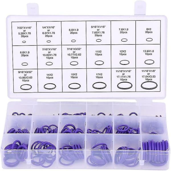 270 st * 2 kompressor O-ringssats 18 storlekar bil luftkonditionering AC gummi O-ring packningssortiment purple