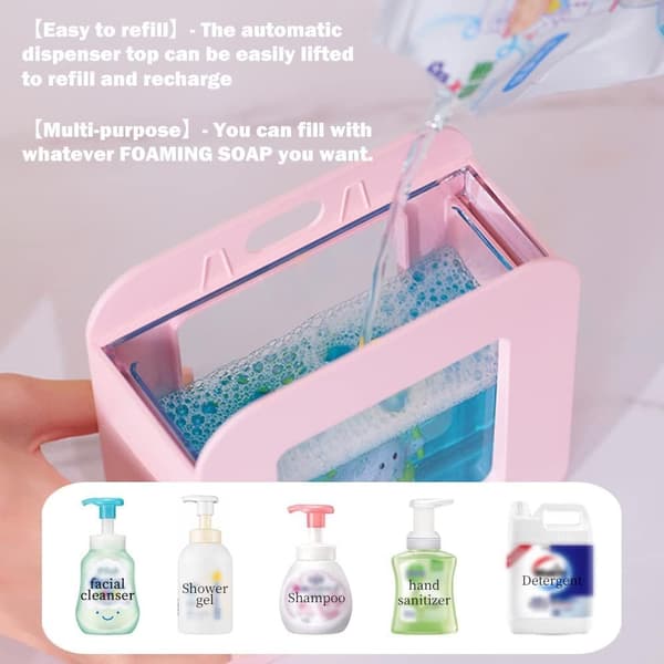 Tegneserie såpedispenser for barn, oppladbar automatisk såpedispenser Pink dinosaur