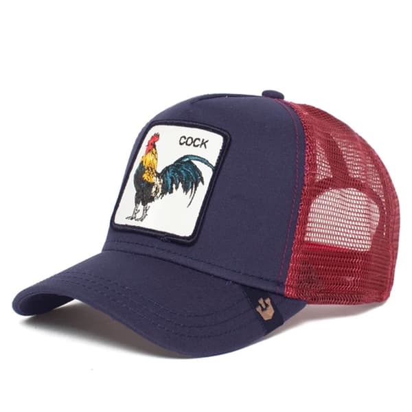 Fiskenettlue med brodert dyredesign Rooster Navy Blue