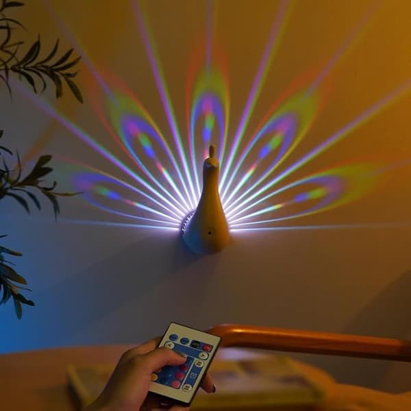 Påfuglelampe påfuglenatlampe påfuglvæglampe/projektorlampe (hvid)