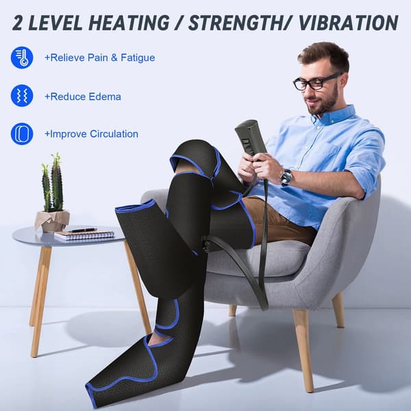 Benmassager med värme och kompression, avslappning och smärtlindring med 6 lägen, 3 vibrationer