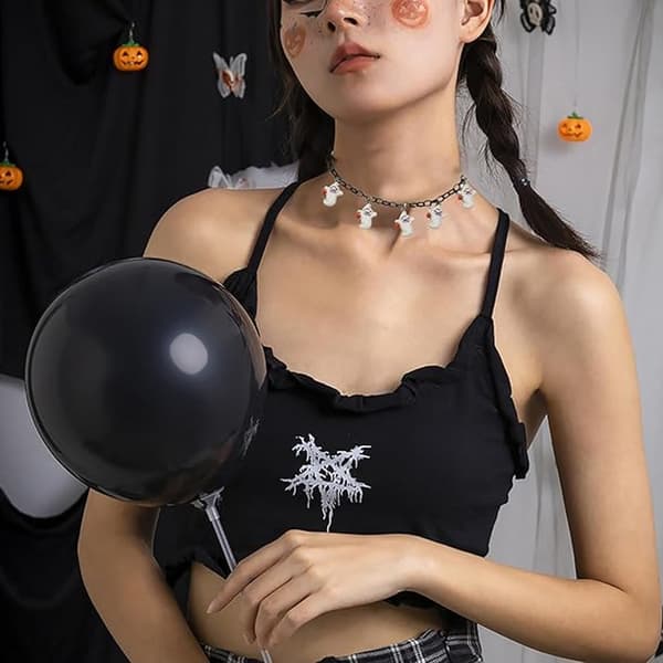 2 stk. græskarhalskæde til kvinder, flagermushalskæde, Halloween-halskæde, hat-choker-halskæde, sort kædehalskæde til Halloween Ghost