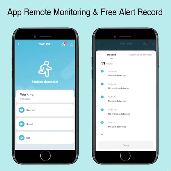 WiFi PIR Rörelsesensor Smart Trådlös Rörelsedetektor med App-aviseringar Hemmasäkerhetssensor Ingen Hub Krävs Fungerar med Alexa