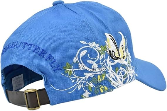 Baseballkasket til kvinder med sommerfuglebroderi – Blomsterpaillet justerbar solhat blå blue