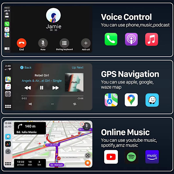 Trådløs Carplay Android Auto-adapter til iPhone IOS 10+/Android 11+ USB/Type-C til biler med fabriksmonteret kablet CarPlay fra 2016+ White