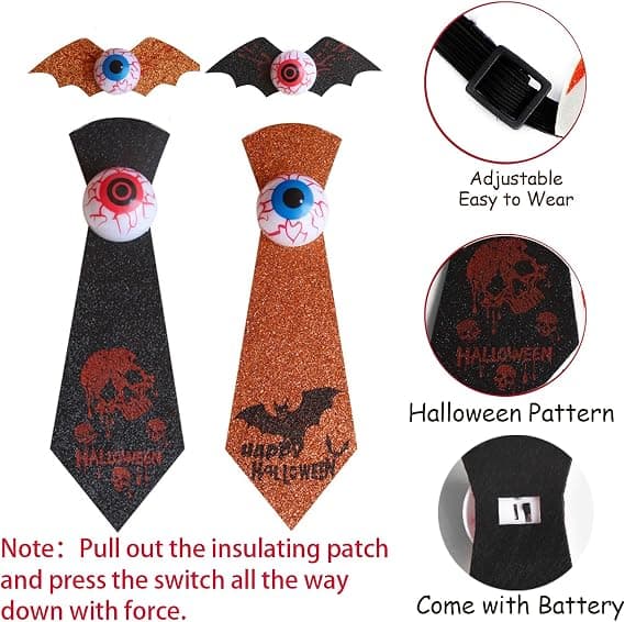 4-pack Halloween-belysning, fluga, dekorativ Halloween-slips för män, kvinnor, cosplay-kostym, flugor, tillbehör