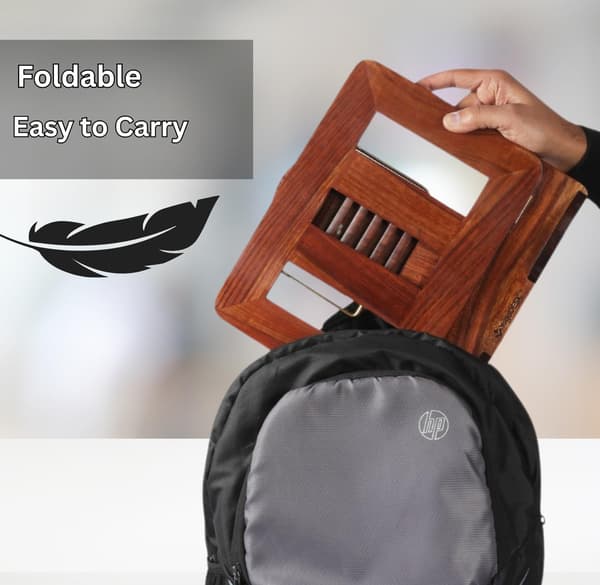 Ergonomisk Laptop Stand i Træ - Justerbar & Foldbar Bordholder til Laptops, Tablets og Notebooks | Forbedret Køleventilation (Brun)