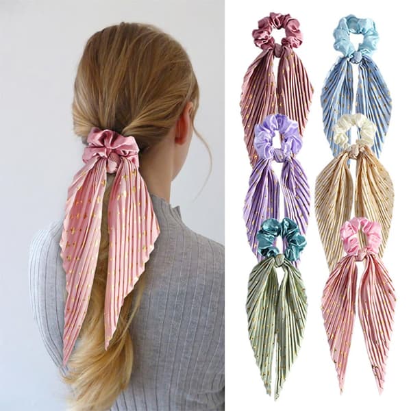 Hårbånd i silkesatin og chiffon med lang sløjfe til kvinder