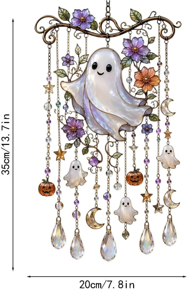 Kolibri Vindklokker 2D Akryl Spøgelses Kolibri Solfanger Halloween Græskar Havepynt til Baghave Terrasse Træ Balkon & Veranda B