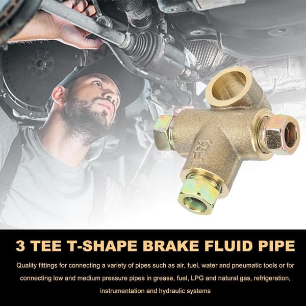 Messing 3-vejs T-formet bremse-T-stykke Universal Auto M10 T-formet bremseslangefitting passer til 3/16\" rør biltilbehør