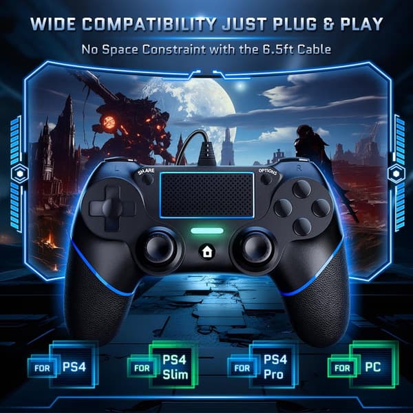 Kablet controller til pc med dobbelt vibration og bevægelsesmotorer kompatibel med PS4 og Windows 11/10/8/7 Blue