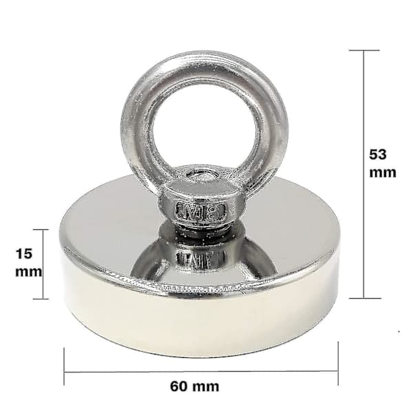 Super stærk neodymmagnet 120 kg - Stærk magnet - Perfekt til magnetfiskeri - 60 mm med neodymform
