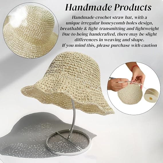Floppy Store Stråhatte til Kvinder Sammenfoldelig Sommer Bred Skygge Pakbar Solhat Dame Rejse Strå Fedora Hat