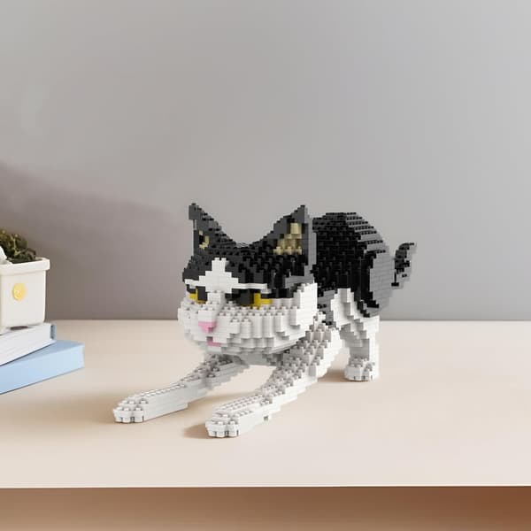 Kat Mini Byggeklodser Dyresæt DIY Mikro 3D Byggelegetøj Klodser 1390 Stykker Sort og Hvid Kat