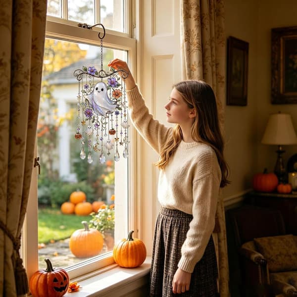 Kolibri Vindklokker 2D Akryl Spøgelses Kolibri Solfanger Halloween Græskar Havepynt til Baghave Terrasse Træ Balkon & Veranda B
