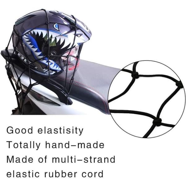 2-delt elastisk edderkop-lastnet med 6 kroge til motorcykler, scootere, cykler og MTB'er – strækbart 28 x 28 cm – sort