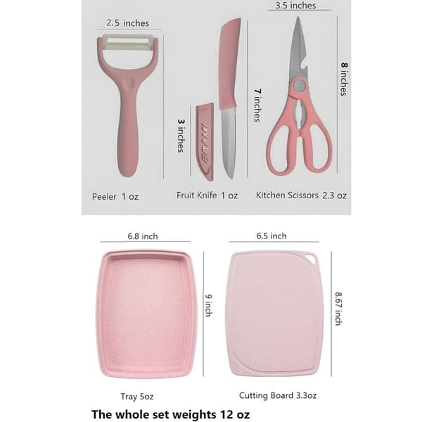 5-i-1 skärbräda knivskalare sax och brickset Pink